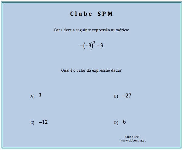 Quiz Matemático - Este cálculo é muito importante. A resposta é •  Notícias • Clube da SPM