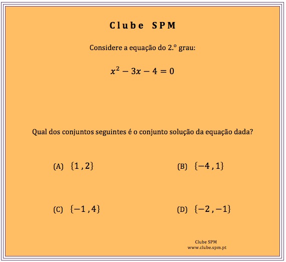 Quiz de Matemática - equação do 2º grau