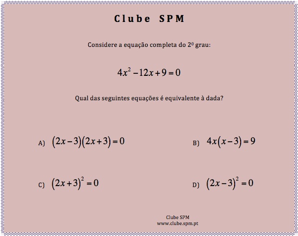 EQUAÇÕES DO 2o GRAU QUIZ