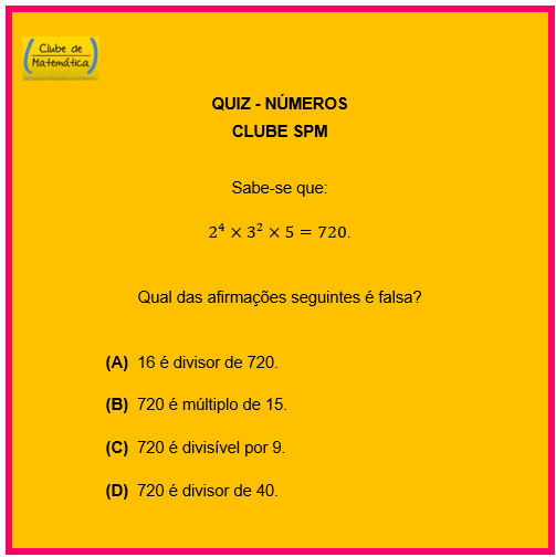 Quiz Matemático - Álgebra - 15 de março de 2022 • Notícias • Clube da SPM